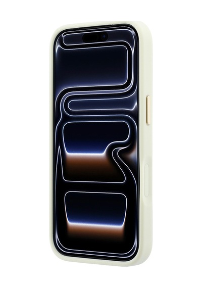 Apple iPhone Uyumlu 18 Pro Max Kılıf Guess  Lisanslı M-safeli Şeritli Peony 4g Ve Yazı Logolu Kapak Bej