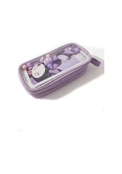 Kuromi Ve My Melody Şeffaf Bölmeli Kalemlik Lila
