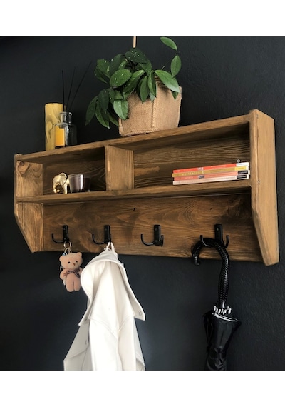 O&Awood Doğal Ahşap Vestiyer, Dekoratif 4 Askılı Portmanto, Raflı 2 Bölme (503246957) O&Awood Doğal Ahşap Vestiyer, Dekoratif 4 Askılı Portmanto, Raflı 2 Bölme (503246957)