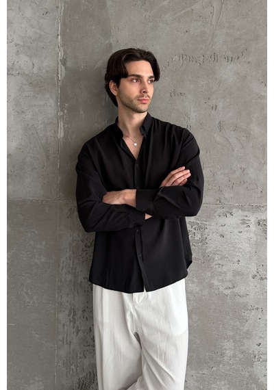 Erkek Oversize Modal Gömlek Black