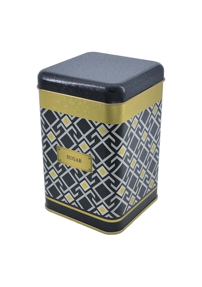 Turkish Black Sugar Desenli Kare Metal Saklama Kabı 10.5 x 10.5 x 16 CM 1.7 L