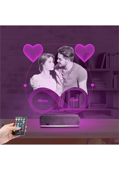 Luvivia Kalp Sevgiliye Hediye Fotoğraflı 3d Lamba - Masa Gece Lambası V14