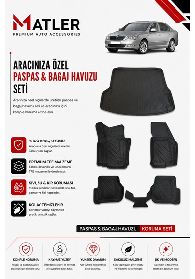 Skoda Octavia 2005 Model 4d Ekstra Havuzlu Paspas Ve Bagaj Havuzu Set