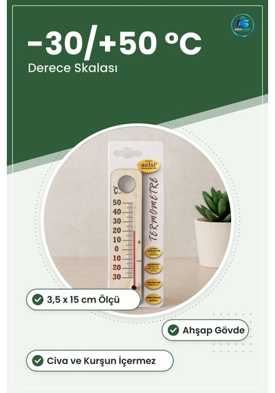 Ahşap Oda Termometresi 3,5 X 15 Cm Kurşun  İçermez Duvar Masa