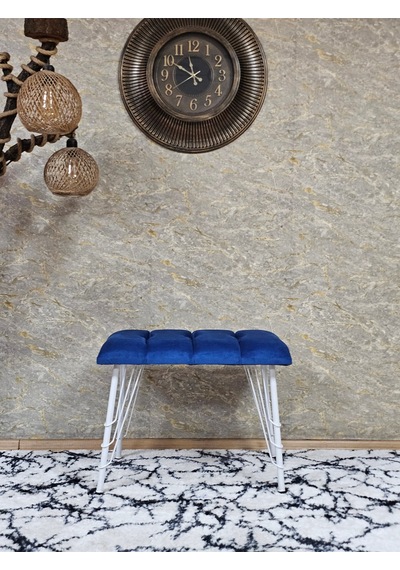 Zafir Metal Beyaz Tel Ayaklı 60 Cm Puf Bench - Puf - Bench - Oturak - Mutfak Oturağı - Antre Oturağı Mavi