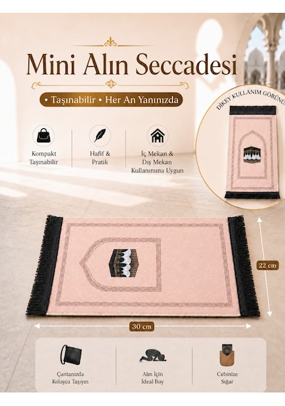Mini Alın Seccadesi Kaymaz Taban Desenli Cep Tipi Seyahat Namaz Seccadesi - Pembe