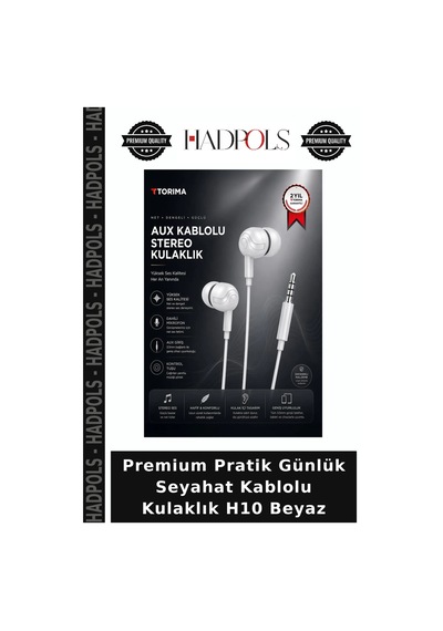 Premium Pratik Günlük Seyahat Kablolu Kulaklık H10 Beyaz