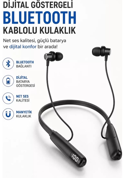 Dijital Batarya Göstergeli Bluetooth Özellikli Boyun Askılı Kulaklık Mh-hs2890-9477