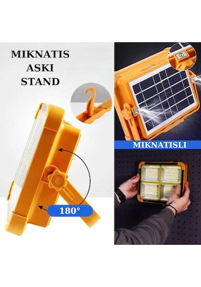 Güneş Enerjili Solar Led Projektör Taşınabilir Fenerli Powerbank
