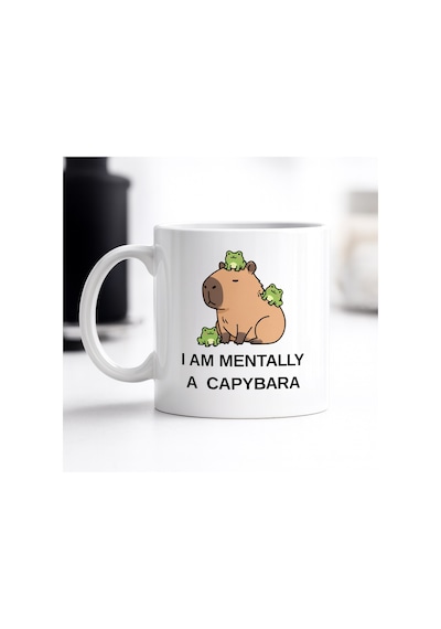 I Am Mentally A Capybara Yazılı Kapibara Tasarımlı Kupa Model 214 Baskılı Seramik Kahve Kupası Çok Renkli