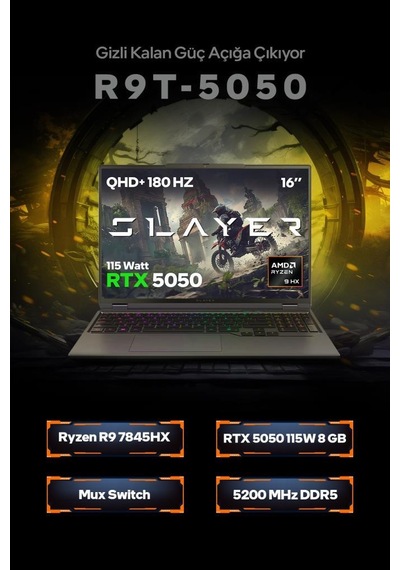 Game Garaj Slayer R9T-5050 C6 R9 7845HX 32 GB 1 TB SSD RTX5050 16" Free Dos Dizüstü Bilgisayar