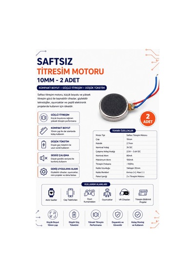 Şaftsız Titreşim Motoru 10mm 2 Adet