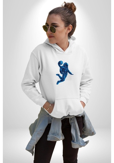 Basketbol Mars Uzay Smaçı Kadın Erkek Beyaz Kapüşonlu Sweatshirt Hoodie Beyaz