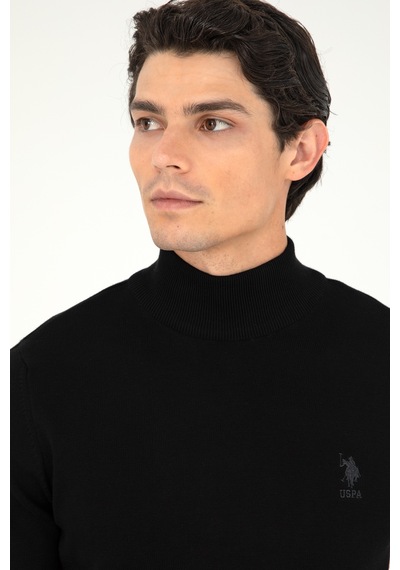 U.S. Polo Assn. Erkek Slim Fit Yarım Boğazlı Siyah Basic Kazak 50288887-VR046