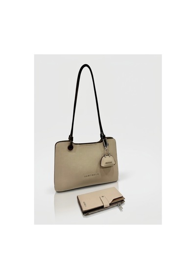 Just Polo Kadın Büyük Boy Premium Gümüş Logolu El Çantası Ve Cüzdanı Kombin Tote Bag Ebat : 22 X 34 Cm Kum Kahve Kombin