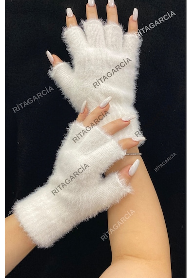 Peluş Kesik Parmak Eldiven Beyaz1