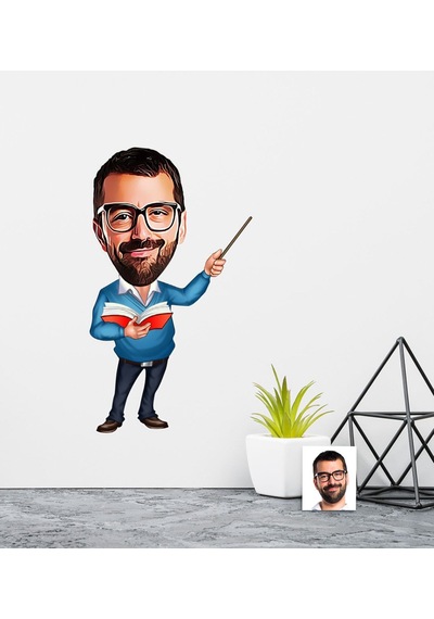 Kişiye Özel Bay Öğretmen Karikatürlü Duvar Sticker 50X70CM 4