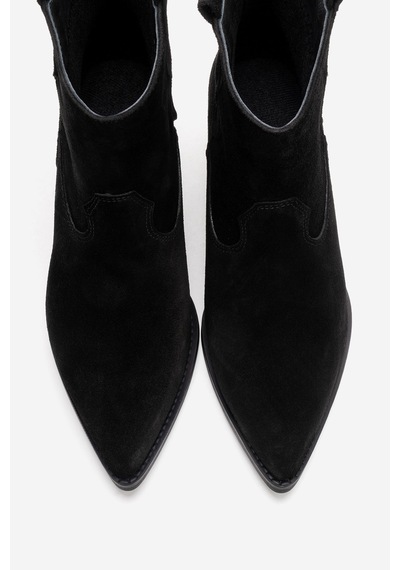 Luvishoes Elıa Siyah Süet Hakiki Deri Kadın Western Bot Siyah