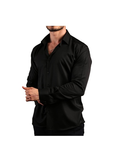 Dicotto Siyah 8 Drop Ekstra Uzun Kol Dar Kesim Micro Kumaş Kol Düğmeli Slim Fit Erkek Gömlek - 197-6 001
