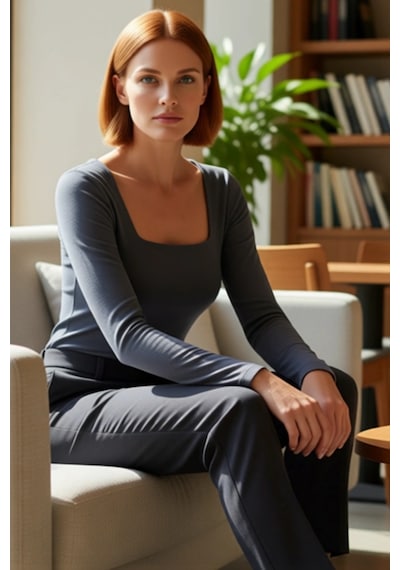 Ersefa Moda Kare Yaka Örme Slim Düz Desen Casual Günlük Regular Uzun Kol Antrasit