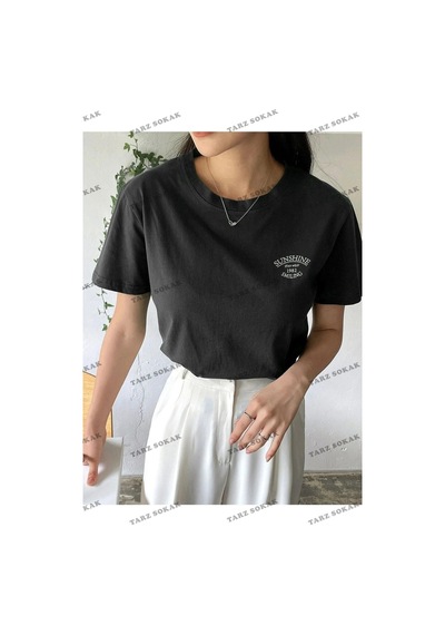 Startmore Kadın Beyaz Sunshine Baskılı Oversize Siyah