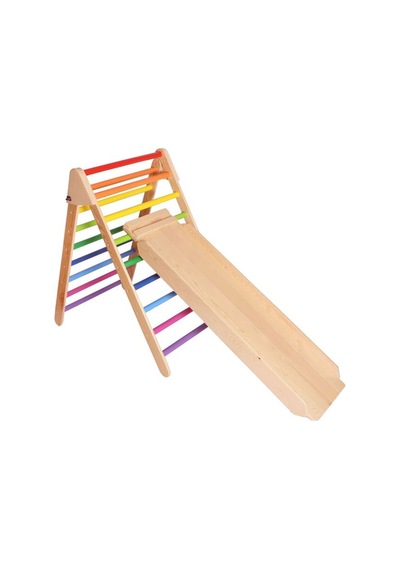 Woodnjoy Ahşap Merdiven Ve Geometrik Tırmanma Rampası & Kaydırak Setimiz 2'li Set Renkli