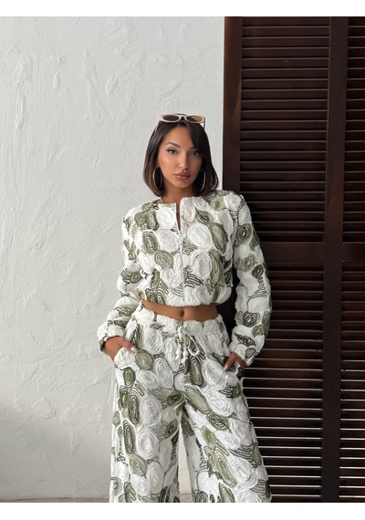 Verymoda Desenli Fermuarlı Ceket Şık Ve Modern Tarz F1975 Haki