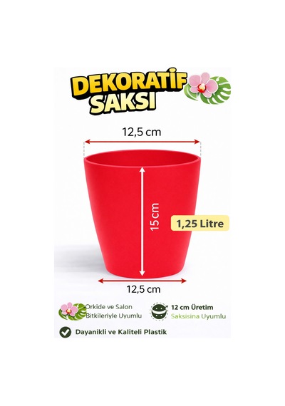 Modern Kırmızı Saksı Seti 4 Adet Orkide Ve Ev Bitkileri İçin
