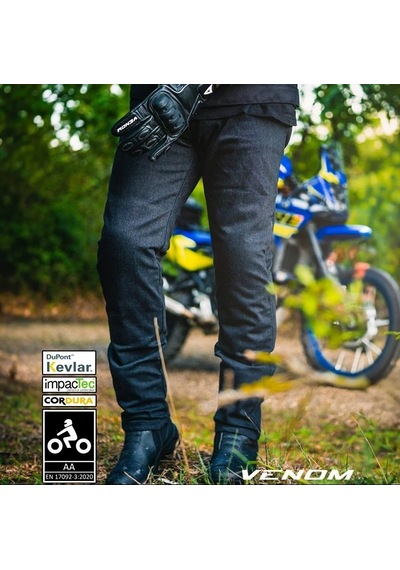Venom Motosiklet Pantolon Black Korumalı Kevlar Likralı Kot Motorcu Pantolonu Siyah