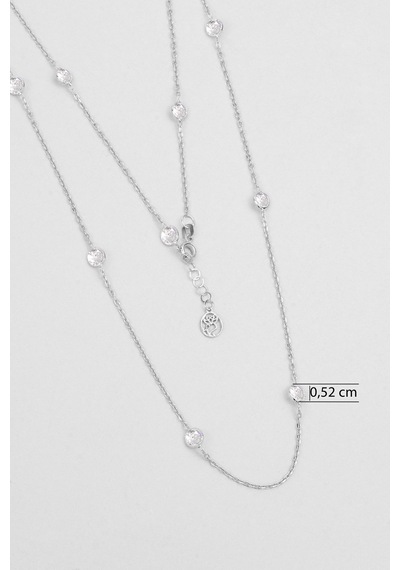 Yuvarlak Kesim 18 Ayar Beyaz Altın Kaplama 62 Cm Gümüş Kolye Gümüş - Rodyum