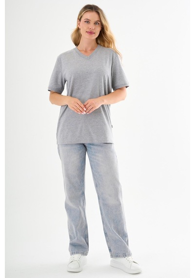 Pierre Cardin V Yaka Basic T-shirt Gri