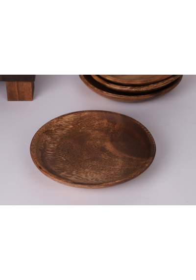 Akasya Tabak - Yuvarlak Servis Pasta Tabağı Meze Tabağı 15 Cm Kahverengi