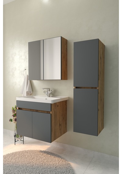 Tokyo 65 Cm Havlu Dolaplı Aynalı Banyo Dolabı Takımı Seramik Lavabolu Mdf Gövde Antrasit Gri - Atlantik Çam Tokyo 65 Cm Havlu Dolaplı Aynalı Banyo Dolabı Takımı Seramik Lavabolu Mdf Gövde Antrasit Gri - Atlantik Çam