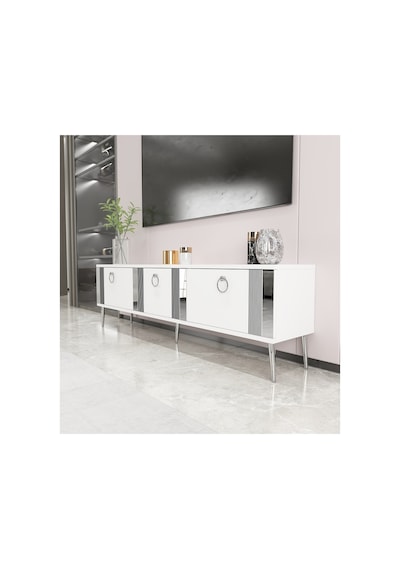 Lunar 150 Cm Tv Ünitesi Tv Sehpası Beyaz-gümüş Beyaz-gümüş