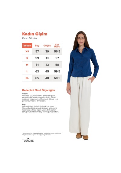 Tudors Kadın Slim Fit Dar Kesim Pensli Vücuda Oturan Klasik Yaka Uzun Kollu Likralı Lacivert Gömlek-40362