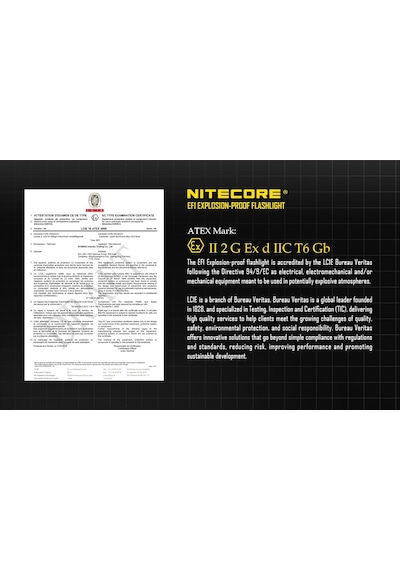 Nitecore Ef1 Explosion Proof 830  Lümen El Feneri Siyah