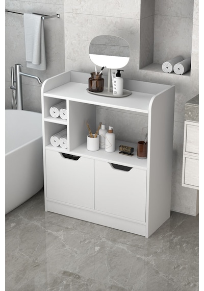 Reyo Falez İlkal Banyo Dolabı Çok Amaçlı Havluluk 2 Kapaklı Raflı Beyaz