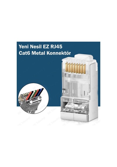Yeni Nesil Delikli Ez Rj45 Cat6 Metal Jak Konnektör 10 Lu Paket