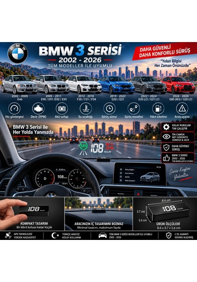 Bmw 3 Serisi 2002-2026 Modeller İçin Head Up Display Hayalet Gösterge Ekranı Ön Cam Hız Göstergesi
