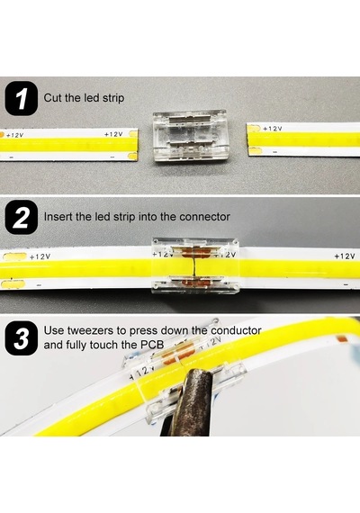 4 Adet 10 Mm Cob Led Şerit Ara Konnektörü 2 Pin Tek Renk Şerit Birleştirme Aparatı Karanlık Alan Bırakmayan Şeffaf Lehimsiz Bağlantı
