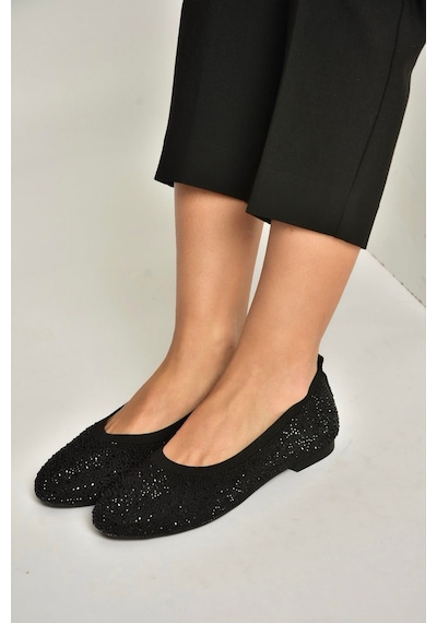 Fox Shoes Y820411004 Siyah Triko Kumaş Kadın Babet Siyah