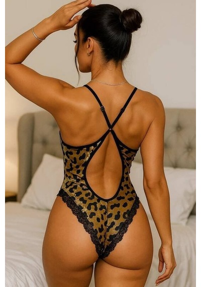 Nimselove Kadın Leopar Desenli Dantel Babydoll