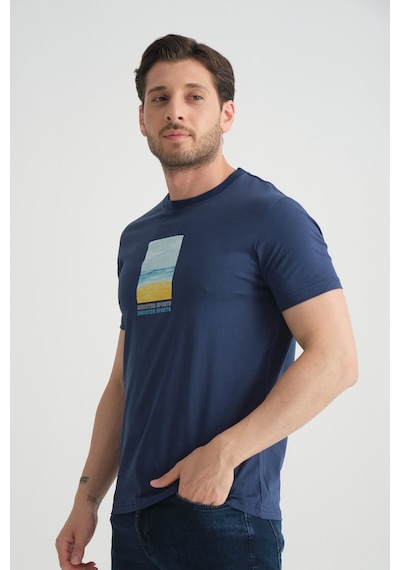 Shooter Sportwear Shooter Erkek T-shirt %100 Pamuk Minimalist Tasarım Regular Kalıp Baskılı İndigo