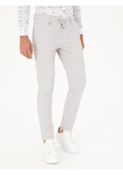 Cacharel Açık Gri Slim Fit Beli Bağcıklı Kanvas Pantolon