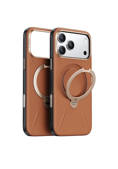 Torras Apple iPhone Uyumlu 17 Pro O Stand Spin Vegskin Serisi Magsafe Kılıf Kahverengi