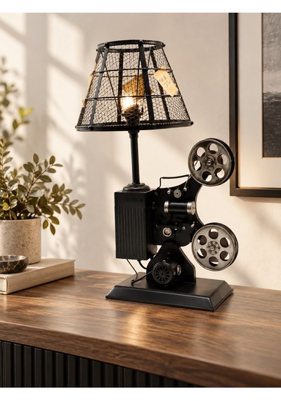 Müjde Concept Retro Projeksiyon Makinesi Tasarımına Sahip Dekoratif Abajur Siyah
