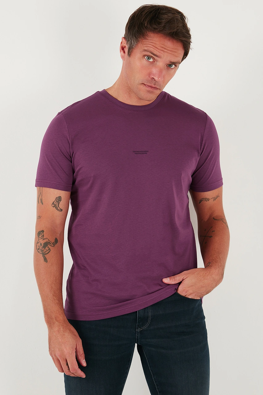 Buratti Yazı Detaylı Pamuklu Regular Fit Bisiklet Yaka Erkek T Shirt 59020203 Mürdüm