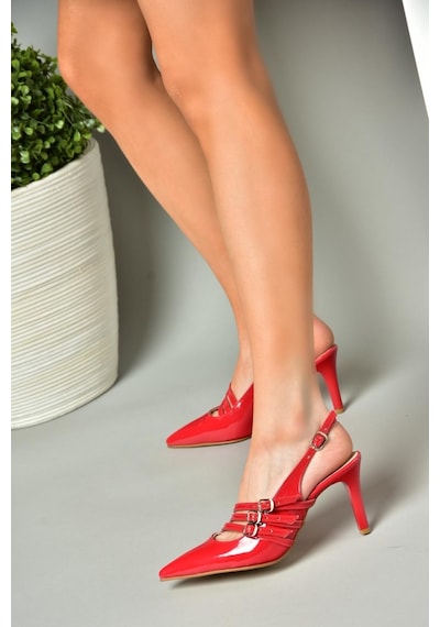 Fox Shoes R654218308 Kırmızı Rugan İnce Topuklu Kadın Ayakkabı Kırmızı