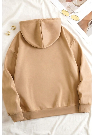 Classical Baskılı Oversize Sweatshirt Bej
