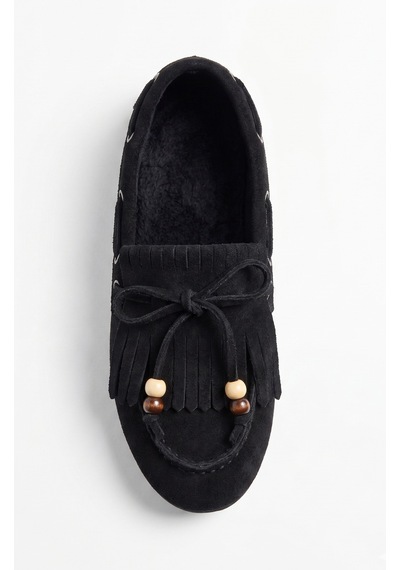 Giamgia Store Püsküllü Boncuk Detaylı Süet Makosen Loafer Ayakkabı-2364 Siyah
